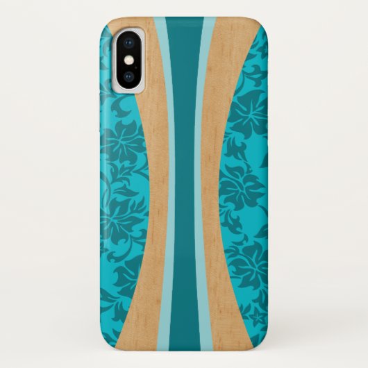 Coques Case-Mate iPhone Planche de surf en bois Teal de Faux hawaïen de (Dos)