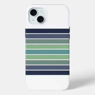 Coque iPhone 15 Mini Planche de surf rayée bleu et vert rétro 