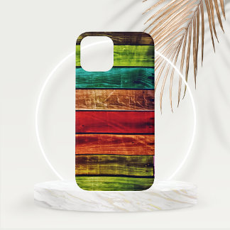 Coque Pour iPhone 15 Planches de bois peintes en rouge, vert, sarcelle
