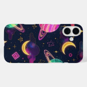 Coques Case-Mate iPhone Planètes de galaxie spatiale bleu néon et violet (Verso (horizontal))