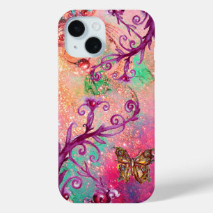 Coque Pour iPhone 15 PLANTE BUTERFFET / EAUX MAGIQUES EN rose PARKLE