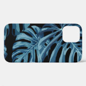 Coques Case-Mate iPhone Plante Monstera : motif feuille bleu. (Verso (horizontal))