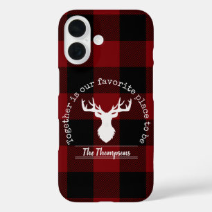 Coques iPhone 16 Plaque de ferme carreaux rouge noir Buffalo Nom de