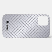 Coques Case-Mate iPhone Plaque diamant en acier brillant avec nom (Verso (horizontal))