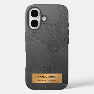 Coques iPhone 16 Plaque Métallique Dorée Personnalisée Texture Noir