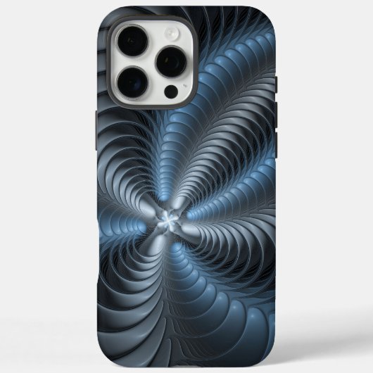 Coques Case-Mate iPhone Plastique bleu gris 3D Fractal Art moderne Abstrai (Verso)
