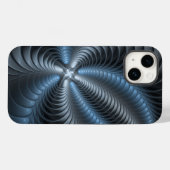 Coques Case-Mate iPhone Plastique bleu gris 3D Fractal Art moderne Abstrai (Verso (horizontal))