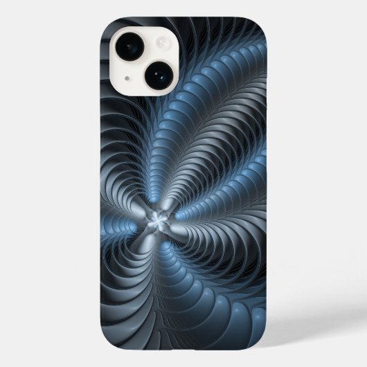 Coques Case-Mate iPhone Plastique bleu gris 3D Fractal Art moderne Abstrai (Verso)