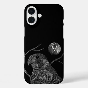 Coques iPhone 16 Plus Pleine lune de faucon Monogramme noir