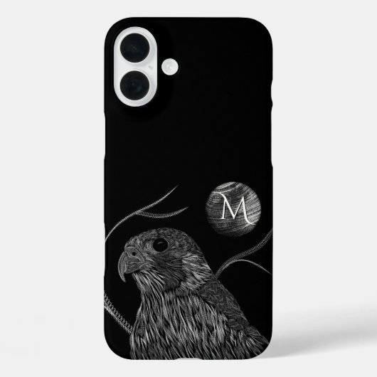 Coques Case-Mate iPhone Pleine lune de faucon Monogramme noir (Verso)
