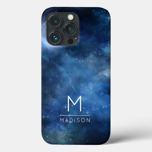 Coques Case-Mate iPhone Pleine lune Marine Blue Galaxy Sky Celestial Monog (Verso)