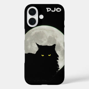Coques iPhone 16 Pleine lune noir Chat Repose