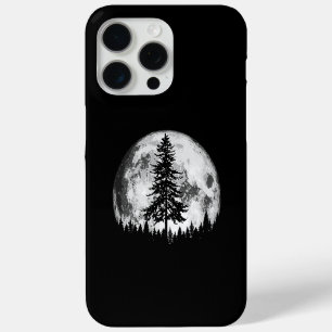 Coque iPhone 15 Pro Max Pleine lune rétro et minimaliste Arbre à pin Vinta