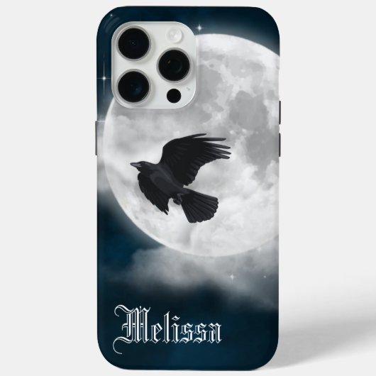 Coques Case-Mate iPhone Pleine lune sur daim bleu avec corbeau (Verso)
