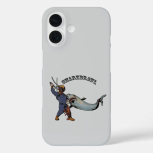 Coques iPhone 16 Plongeur vintage combattant un requin sur un URM d