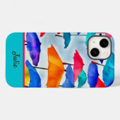 Coques Case-Mate iPhone Pluie Parapluies d'aquarelle gaie avec nom (Verso (horizontal))