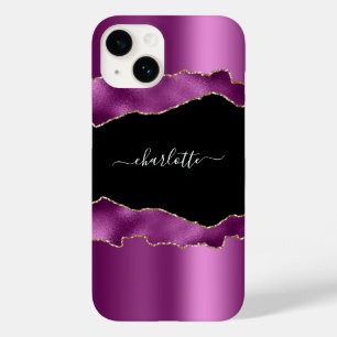 Coque Pour iPhone 14 Plum violet noir agate marbre nom script