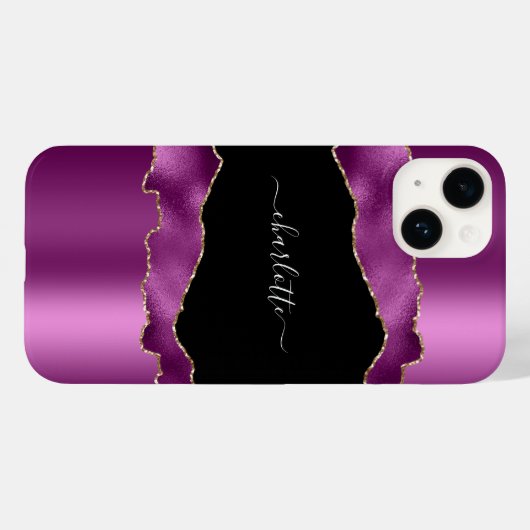 Coques Case-Mate iPhone Plum violet noir agate marbre nom script (Verso (horizontal))
