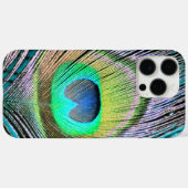 Coques Case-Mate iPhone Plume de paon sur Turquoise (Verso (horizontal))
