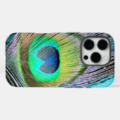 Coques Case-Mate iPhone Plume de paon sur Turquoise (Verso (horizontal))