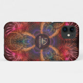 Coques Case-Mate iPhone Plumes d'art fractal rouge Nom du monogramme perso (Dos (Horizontal))