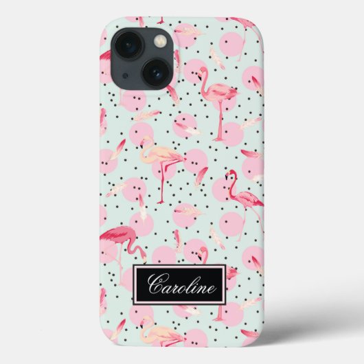 Coques Case-Mate iPhone Plumes de Flamant rose sur Pois | Ajouter Votre No (Verso)