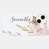 Coques Case-Mate iPhone Plumes de fleurs roses écriture de boho blanc (Verso (horizontal))