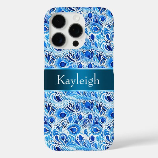 Coques Case-Mate iPhone Plumes de paon bleu blanc (Verso)