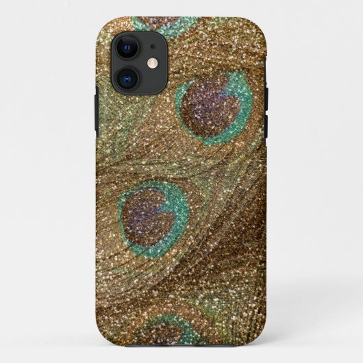 Coques Case-Mate iPhone Plumes de paon parties scintillant or (Dos)