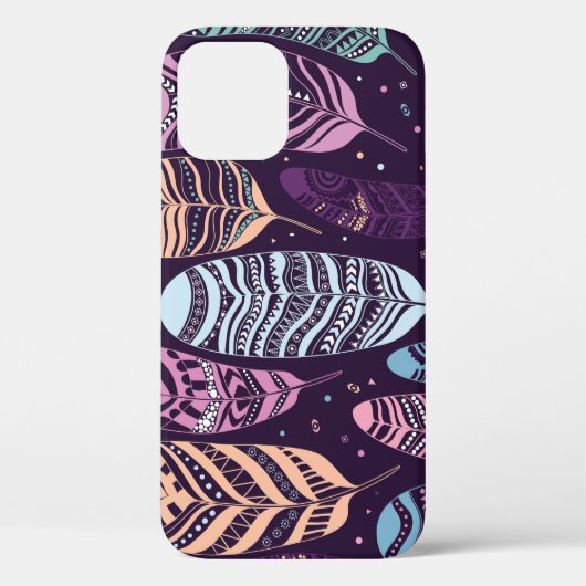 Coques Case-Mate iPhone Plumes ethniques : motif noir et blanc (Verso)