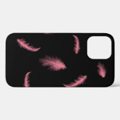 Coques Case-Mate iPhone Plumes roses sur fond noir (Verso (horizontal))