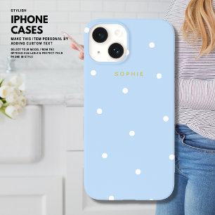 Coque Pour iPhone 14 Plutôt Élégant Minimal Simple Bleu Cute Polka Dot