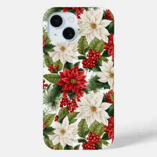 Coque Pour iPhone 15 Poinsettia de Noël – Conception florale des Fêtes