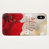 Coques Case-Mate iPhone Poinsettias rouges avec Golden Bokeh Noël (Dos (Horizontal))