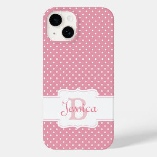 Coque Pour iPhone 14 Point Polka rose personnalisé
