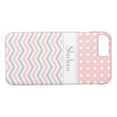 Coques Case-Mate iPhone Point rose, gris, blanc et chevron & poka moderne (Dos (Horizontal))