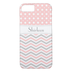 Coque Case-Mate Pour iPhone Point rose, gris, blanc et chevron & poka moderne