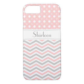 Coque Case-Mate Pour iPhone Point rose, gris, blanc et chevron & poka moderne