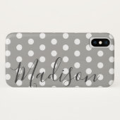 Coques Case-Mate iPhone Pointe Polka gris et blanc Nom personnalisé (Dos (Horizontal))