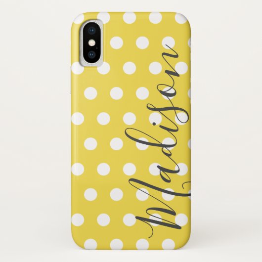 Coques Case-Mate iPhone Pointe Polka jaune et blanc Nom personnalisé (Dos)