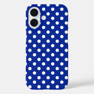 Coques iPhone 16 Pointe Royal Bleu et Blanc Polka