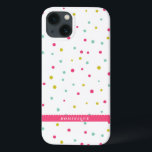 Etui iPhone 13 Points Confetti colorés mignons Motif Personnalisé<br><div class="desc">Mini coque iPad coloré et moderne avec motif pois rose chaud,  bleu et jaune foncé avec étiquette de bord de pétoncle rose chaud. Ce coque personnalisé sera parfait comme cadeau d'anniversaire et de vacances.</div>