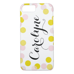 Coques Pour iPhone Points Confetti rose et jaune Motif Personnalisé