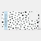 Coques Case-Mate iPhone Points dalmatiens, Spots, Noir et Blanc, Votre nom (Verso (horizontal))