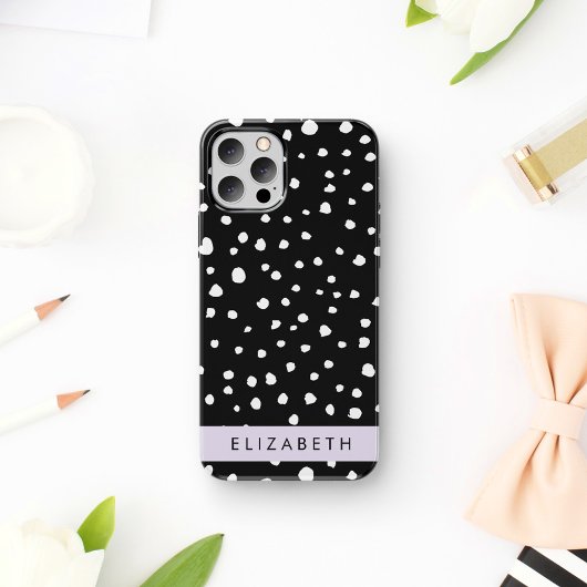 Coques Case-Mate iPhone Points dalmatiens, Spots, Noir et Blanc, Votre nom