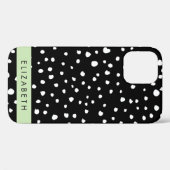 Coques Case-Mate iPhone Points dalmatiens, Spots, Noir et Blanc, Votre nom (Verso (horizontal))