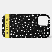 Coques Case-Mate iPhone Points dalmatiens, Spots, Noir et Blanc, Votre nom (Verso (horizontal))