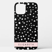 Coques Case-Mate iPhone Points dalmatiens, Spots, Noir et Blanc, Votre nom (Verso)