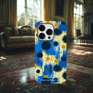 Coque Pour iPhone 14 Pro Points de coup de pinceau abstraits avec nom perso