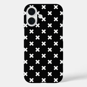 Coques iPhone 16 Points de croix blancs sur fond noir